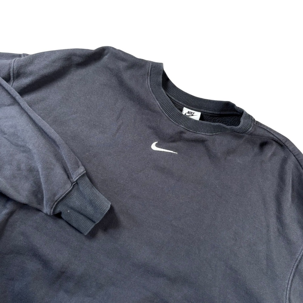VTG Nike Sweatshirt Men XL Black Center Swoosh Embroidered Fleece Crewneck Faded